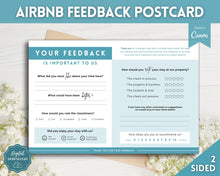 Load image into Gallery viewer, Airbnb Feedback Request Postcard, Editable Airbnb Guest Rating &amp; Review Form, Air bnb Welcome Book, Check Out Signs, VRBO Signage, STR Host - Blue
