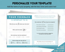 Load image into Gallery viewer, Airbnb Feedback Request Postcard, Editable Airbnb Guest Rating &amp; Review Form, Air bnb Welcome Book, Check Out Signs, VRBO Signage, STR Host - Blue
