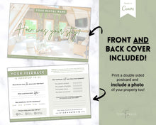 Load image into Gallery viewer, Airbnb Feedback Request Postcard, Editable Airbnb Guest Rating &amp; Review Form, Air bnb Welcome Book, Check Out Signs, VRBO Signage, STR Host - Green
