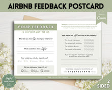 Load image into Gallery viewer, Airbnb Feedback Request Postcard, Editable Airbnb Guest Rating &amp; Review Form, Air bnb Welcome Book, Check Out Signs, VRBO Signage, STR Host - Green
