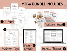 Load image into Gallery viewer, Airbnb Host BUNDLE! Editable Airbnb Signs, Welcome Book Template, Cleaning checklist, Business Tracker Spreadsheet, Air bnb Printables, VRBO | Brown
