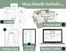 Load image into Gallery viewer, Airbnb Host BUNDLE! Editable Airbnb Signs, Welcome Book Template, Cleaning checklist, Business Tracker Spreadsheet, Air bnb Printables, VRBO | Dark Green
