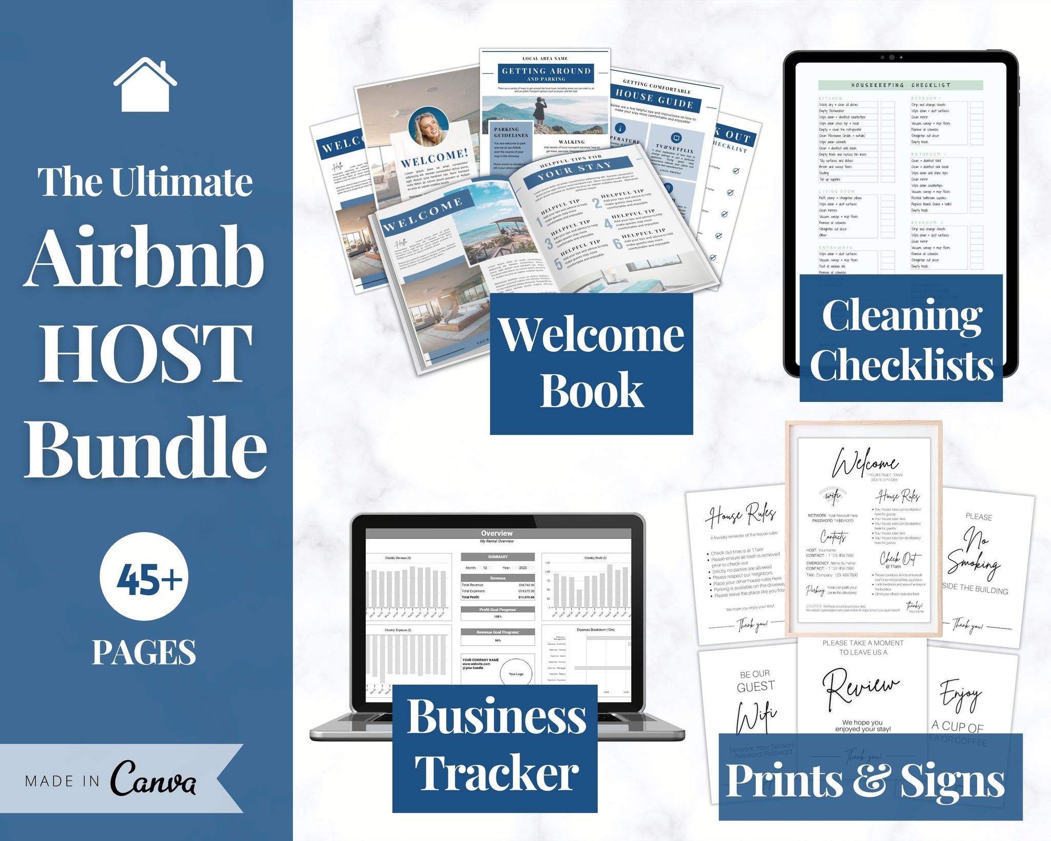 Airbnb Host Template BUNDLE | Welcome Book, Signs, Trackers - Navy