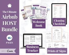 Load image into Gallery viewer, Airbnb Host BUNDLE! Editable Airbnb Signs, Welcome Book Template, Cleaning checklist, Business Tracker Spreadsheet, Air bnb Printables, VRBO | Purple
