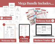 Load image into Gallery viewer, Airbnb Host BUNDLE! Editable Airbnb Signs, Welcome Book Template, Cleaning checklist, Business Tracker Spreadsheet, Air bnb Printables, VRBO | Red
