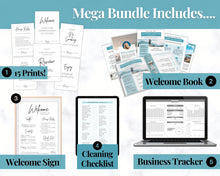 Load image into Gallery viewer, Airbnb Host BUNDLE! Editable Airbnb Signs, Welcome Book Template, Cleaning checklist, Business Tracker Spreadsheet, Air bnb Printables, VRBO | Teal
