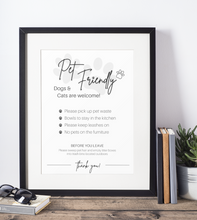 Load image into Gallery viewer, Airbnb PET Sign! Editable Airbnb Template, House Rules Poster, Airbnb Welcome Book, Super Host, Vacation Rental Signage, VRBO STR Air bnb, Policy
