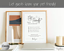 Load image into Gallery viewer, Airbnb PET Sign! Editable Airbnb Template, House Rules Poster, Airbnb Welcome Book, Super Host, Vacation Rental Signage, VRBO STR Air bnb, Policy
