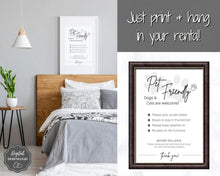Load image into Gallery viewer, Airbnb PET Sign! Editable Airbnb Template, House Rules Poster, Airbnb Welcome Book, Super Host, Vacation Rental Signage, VRBO STR Air bnb, Policy
