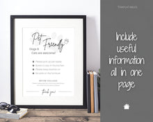 Load image into Gallery viewer, Airbnb PET Sign! Editable Airbnb Template, House Rules Poster, Airbnb Welcome Book, Super Host, Vacation Rental Signage, VRBO STR Air bnb, Policy
