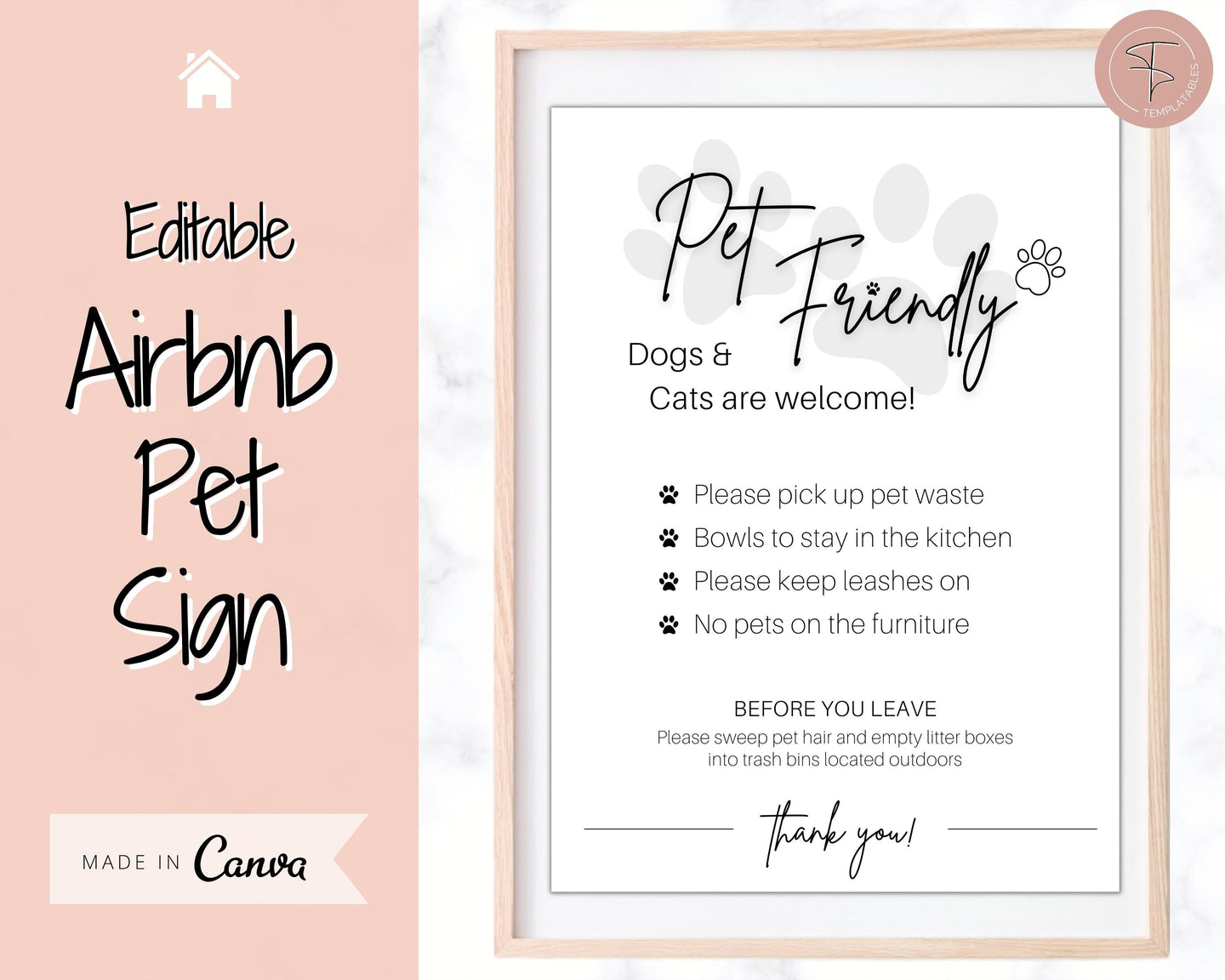 Airbnb PET Sign! Editable Airbnb Template, House Rules Poster, Airbnb Welcome Book, Super Host, Vacation Rental Signage, VRBO STR Air bnb, Policy