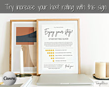 Load image into Gallery viewer, Airbnb RATING Sign, Airbnb Template, 5* Review Airbnb Signage, Check Out, Super Host, Welcome Book, House Rules Checklist, Air bnb, VRBO STR
