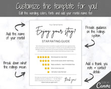 Load image into Gallery viewer, Airbnb RATING Sign, Airbnb Template, 5* Review Airbnb Signage, Check Out, Super Host, Welcome Book, House Rules Checklist, Air bnb, VRBO STR
