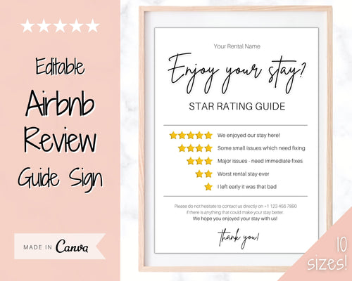 Airbnb RATING Sign, Airbnb Template, 5* Review Airbnb Signage, Check Out, Super Host, Welcome Book, House Rules Checklist, Air bnb, VRBO STR | Pink