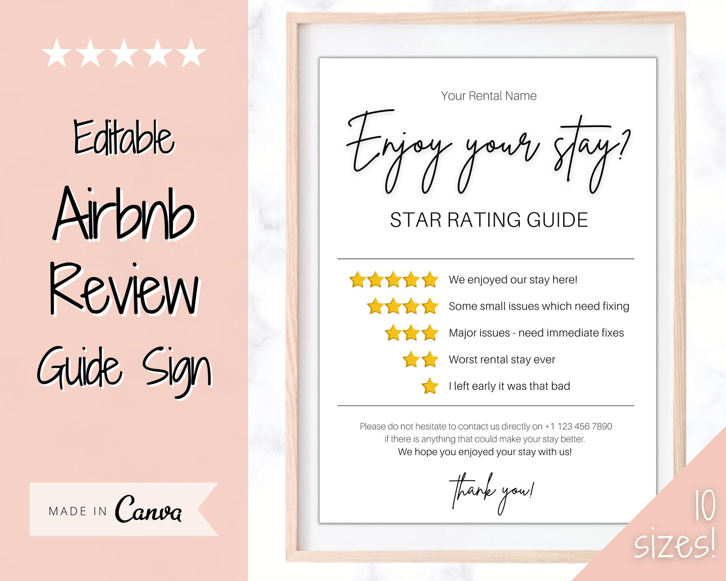 Airbnb RATING Sign, Airbnb Template, 5* Review Airbnb Signage, Check Out, Super Host, Welcome Book, House Rules Checklist, Air bnb, VRBO STR | Pink