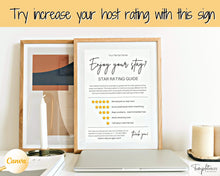Load image into Gallery viewer, Airbnb RATING Sign, Airbnb Template, 5* Review Airbnb Signage, Check Out, Super Host, Welcome Book, House Rules Checklist, Air bnb, VRBO STR | Yellow
