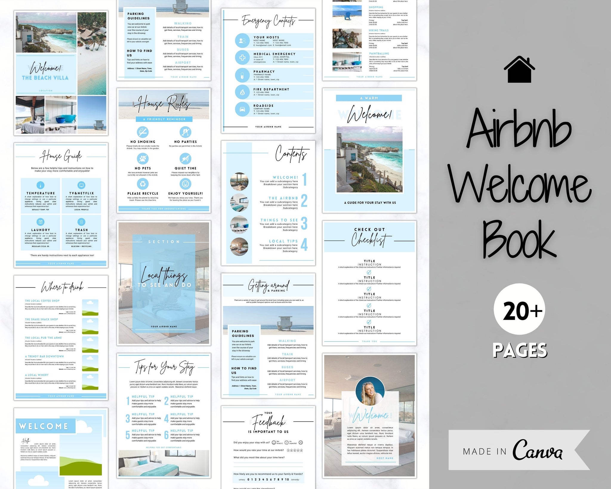 Airbnb Host BUNDLE | Editable Airbnb Signs, Welcome Book Template, Cleaning  checklist, Business Tracker Spreadsheet | Grey