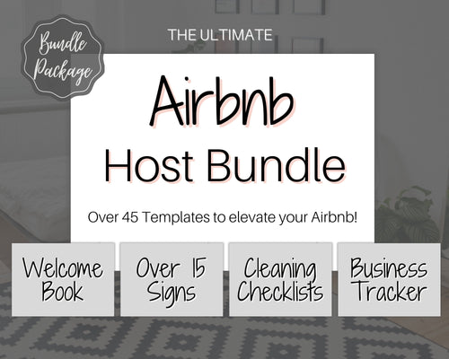 Airbnb Template BUNDLE! Editable Airbnb Signs, Welcome Book, Cleaning checklist, Business Tracker Spreadsheet, Air bnb Printables, Host VRBO | Grey