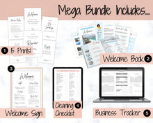 Load image into Gallery viewer, Airbnb Template BUNDLE! Editable Airbnb Signs, Welcome Book, Cleaning checklist, Business Tracker Spreadsheet, Air bnb Printables, Host VRBO | Pink
