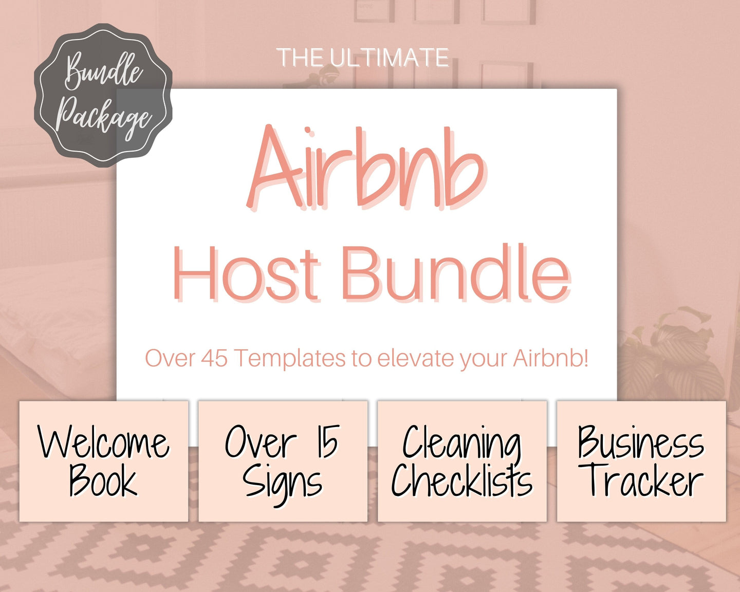 Airbnb Template BUNDLE! Editable Airbnb Signs, Welcome Book, Cleaning checklist, Business Tracker Spreadsheet, Air bnb Printables, Host VRBO | Pink