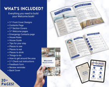 Load image into Gallery viewer, Airbnb Welcome Book Template, Editable Canva Welcome Guide, Air bnb House manual, Superhost eBook, Host signs, Signage, VRBO Vacation Rental | Navy
