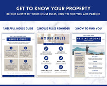 Load image into Gallery viewer, Airbnb Welcome Book Template, Editable Canva Welcome Guide, Air bnb House manual, Superhost eBook, Host signs, Signage, VRBO Vacation Rental | Navy
