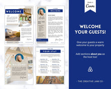 Load image into Gallery viewer, Airbnb Welcome Book Template, Editable Canva Welcome Guide, Air bnb House manual, Superhost eBook, Host signs, Signage, VRBO Vacation Rental | Navy
