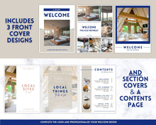 Load image into Gallery viewer, Airbnb Welcome Book Template, Editable Canva Welcome Guide, Air bnb House manual, Superhost eBook, Host signs, Signage, VRBO Vacation Rental | Navy
