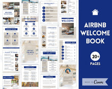 Load image into Gallery viewer, Airbnb Welcome Book Template, Editable Canva Welcome Guide, Air bnb House manual, Superhost eBook, Host signs, Signage, VRBO Vacation Rental | Navy
