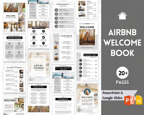 Airbnb Welcome Book Template, Welcome Guide, Editable Powerpoint & Google Slides Air bnb House manual, Superhost eBook, Host signs, Signage, VRBO Vacation Rental | Mono