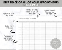 Load image into Gallery viewer, Appointment Tracker Printable, 15 minute, Salon planner, Therapist Appt, Beauty appointments, Hair Stylist, Nail Tech, Customers, Client
