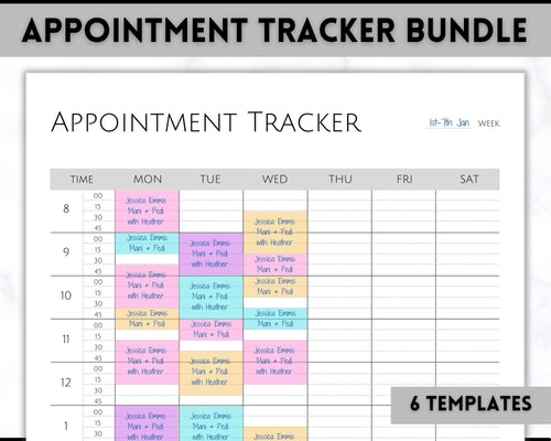 Appointment Tracker Printable, 15 minute, Salon planner, Therapist Appt, Beauty appointments, Hair Stylist, Nail Tech, Customers, Client