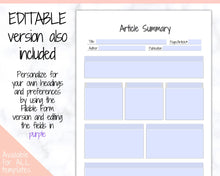 Load image into Gallery viewer, Article Summary Sheet, Student Planner, Student Printable, Research Paper, Dissertation, Journal, Project Planner, Study, College, Essay | Pink
