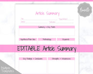 Article Summary Sheet, Student Planner, Student Printable, Research Paper, Dissertation, Journal, Project Planner, Study, College, Essay | Pink