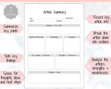 Load image into Gallery viewer, Article Summary, Student Planner, Student Printable Sheet, Research Paper, Dissertation, Journal, Project Planner, Study, College, Essay | Peach
