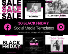Load image into Gallery viewer, BLACK FRIDAY, Cyber Monday Social Media Templates. 30 Instagram &amp; Facebook Canva Templates. Instagrams + Stories. Facebook Posts. Sales | Pink
