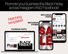 Load image into Gallery viewer, BLACK FRIDAY, Cyber Monday Social Media Templates. 30 Instagram &amp; Facebook Canva Templates. Instagrams + Stories. Facebook Posts. Sales | Red
