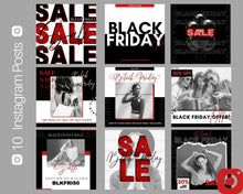 Load image into Gallery viewer, BLACK FRIDAY, Cyber Monday Social Media Templates. 30 Instagram &amp; Facebook Canva Templates. Instagrams + Stories. Facebook Posts. Sales | Red
