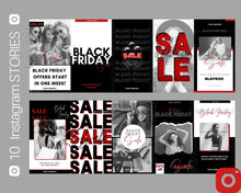 Load image into Gallery viewer, BLACK FRIDAY, Cyber Monday Social Media Templates. 30 Instagram &amp; Facebook Canva Templates. Instagrams + Stories. Facebook Posts. Sales | Red
