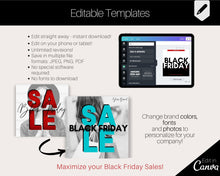 Load image into Gallery viewer, BLACK FRIDAY, Cyber Monday Social Media Templates. 30 Instagram &amp; Facebook Canva Templates. Instagrams + Stories. Facebook Posts. Sales | Red
