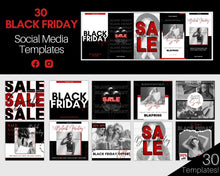 Load image into Gallery viewer, BLACK FRIDAY, Cyber Monday Social Media Templates. 30 Instagram &amp; Facebook Canva Templates. Instagrams + Stories. Facebook Posts. Sales | Red
