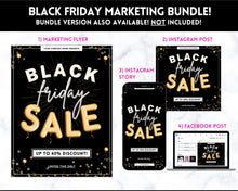 Load image into Gallery viewer, BLACK FRIDAY FLYER Template, Editable Pink Poster, Cyber Monday, Small Business Marketing Branding Template, Christmas Holidays, Flash Sale | Gold
