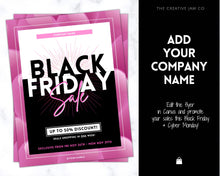 Load image into Gallery viewer, BLACK FRIDAY FLYER Template, Editable Pink Poster, Cyber Monday, Small Business Marketing Branding Template, Christmas Holidays, Flash Sale | Pink
