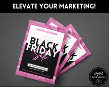 Load image into Gallery viewer, BLACK FRIDAY FLYER Template, Editable Pink Poster, Cyber Monday, Small Business Marketing Branding Template, Christmas Holidays, Flash Sale | Pink
