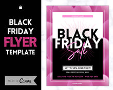 Load image into Gallery viewer, BLACK FRIDAY FLYER Template, Editable Pink Poster, Cyber Monday, Small Business Marketing Branding Template, Christmas Holidays, Flash Sale | Pink
