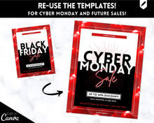 Load image into Gallery viewer, BLACK FRIDAY FLYER Template, Editable Pink Poster, Cyber Monday, Small Business Marketing Branding Template, Christmas Holidays, Flash Sale | Red
