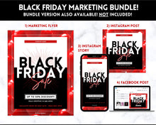 Load image into Gallery viewer, BLACK FRIDAY FLYER Template, Editable Pink Poster, Cyber Monday, Small Business Marketing Branding Template, Christmas Holidays, Flash Sale | Red
