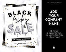 Load image into Gallery viewer, BLACK FRIDAY FLYER Template, Editable Pink Poster, Cyber Monday, Small Business Marketing Branding Template, Christmas Holidays, Flash Sale | Silver
