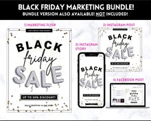 Load image into Gallery viewer, BLACK FRIDAY FLYER Template, Editable Pink Poster, Cyber Monday, Small Business Marketing Branding Template, Christmas Holidays, Flash Sale | Silver
