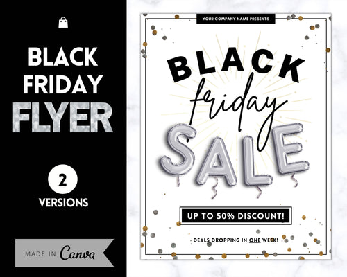 BLACK FRIDAY FLYER Template, Editable Pink Poster, Cyber Monday, Small Business Marketing Branding Template, Christmas Holidays, Flash Sale | Silver